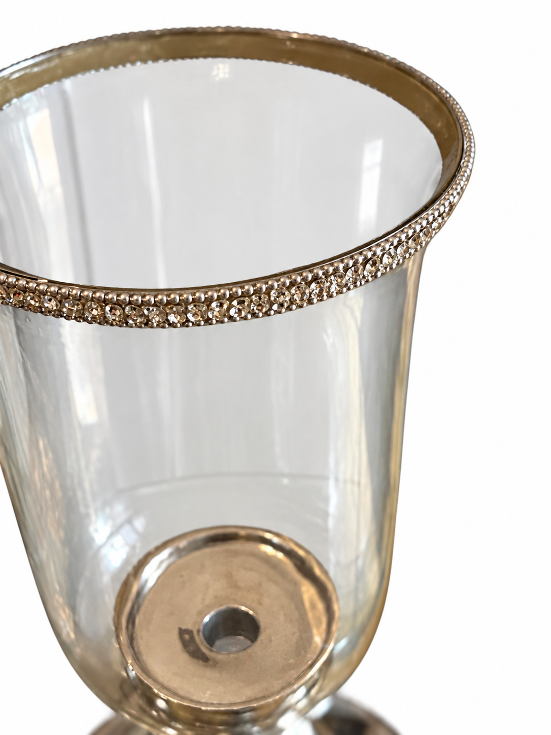 Silver & Glass Hurricane Candle Holder with Beaded Rim