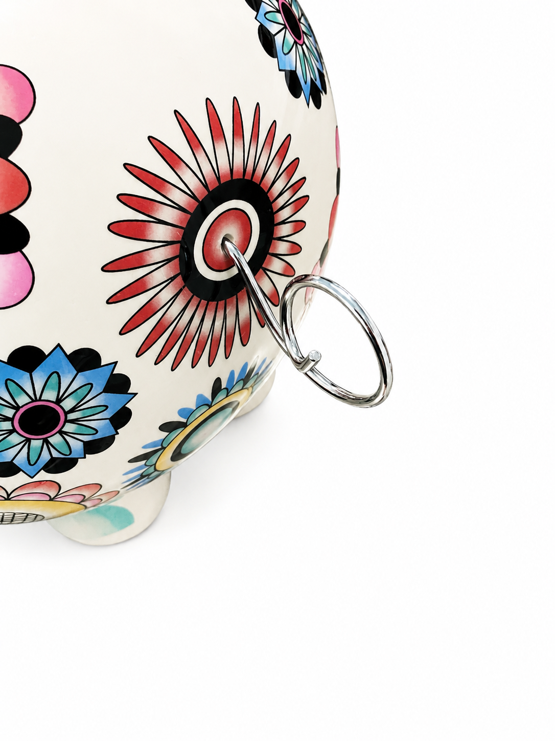 Vintage Style Hand-Painted Floral Ceramic Piggy Bank – Decorative Coin Bank with Metal Curly Tail