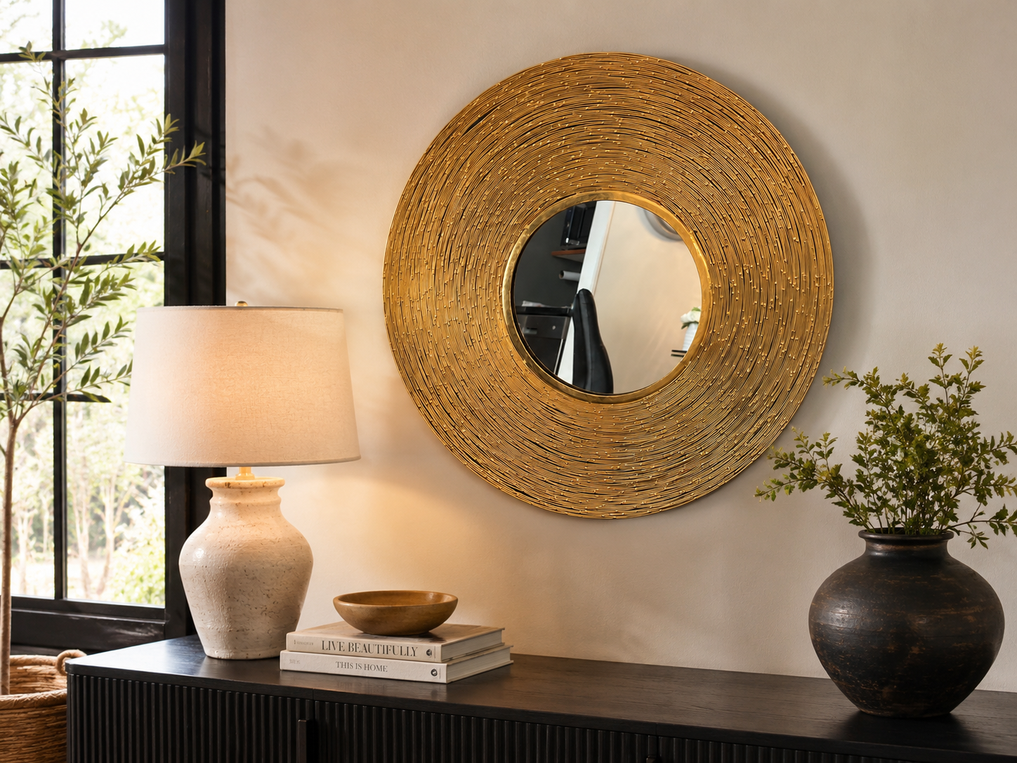 Vintage Gold Sunburst Wall Mirror