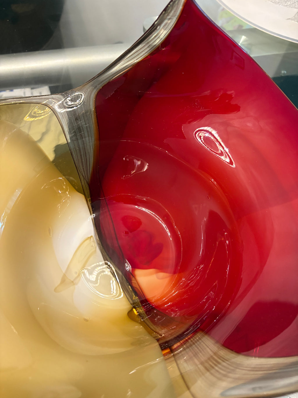 Sculptural Red & Amber Art Glass Vase & Bowl Set