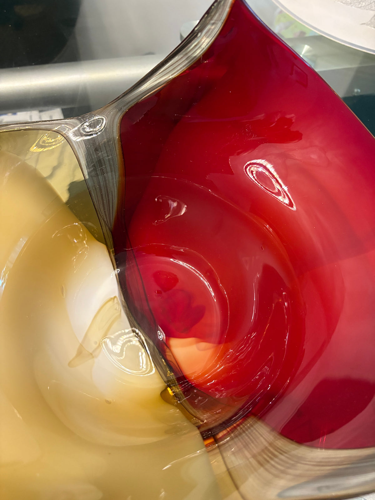 Sculptural Red & Amber Art Glass Vase & Bowl Set