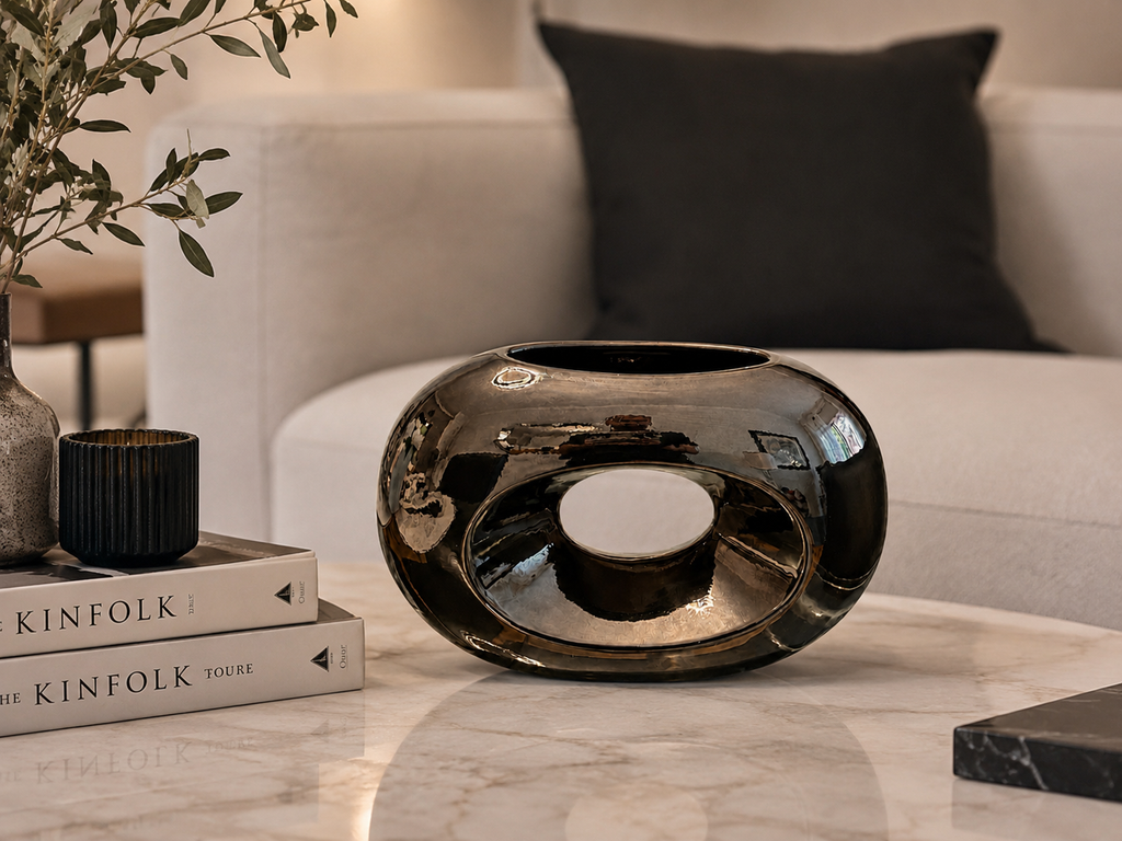Modern Abstract Metallic Oval Sculptural Vase