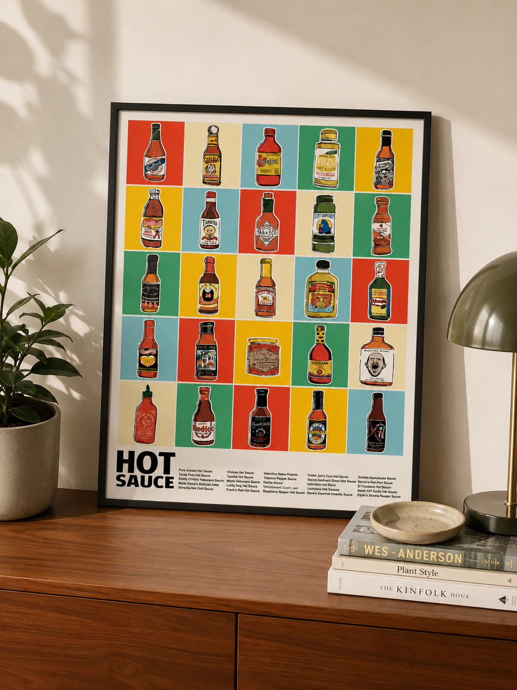 Hot Sauce Collection Framed Art Print | Ready-to-Hang Kitchen Wall Decor