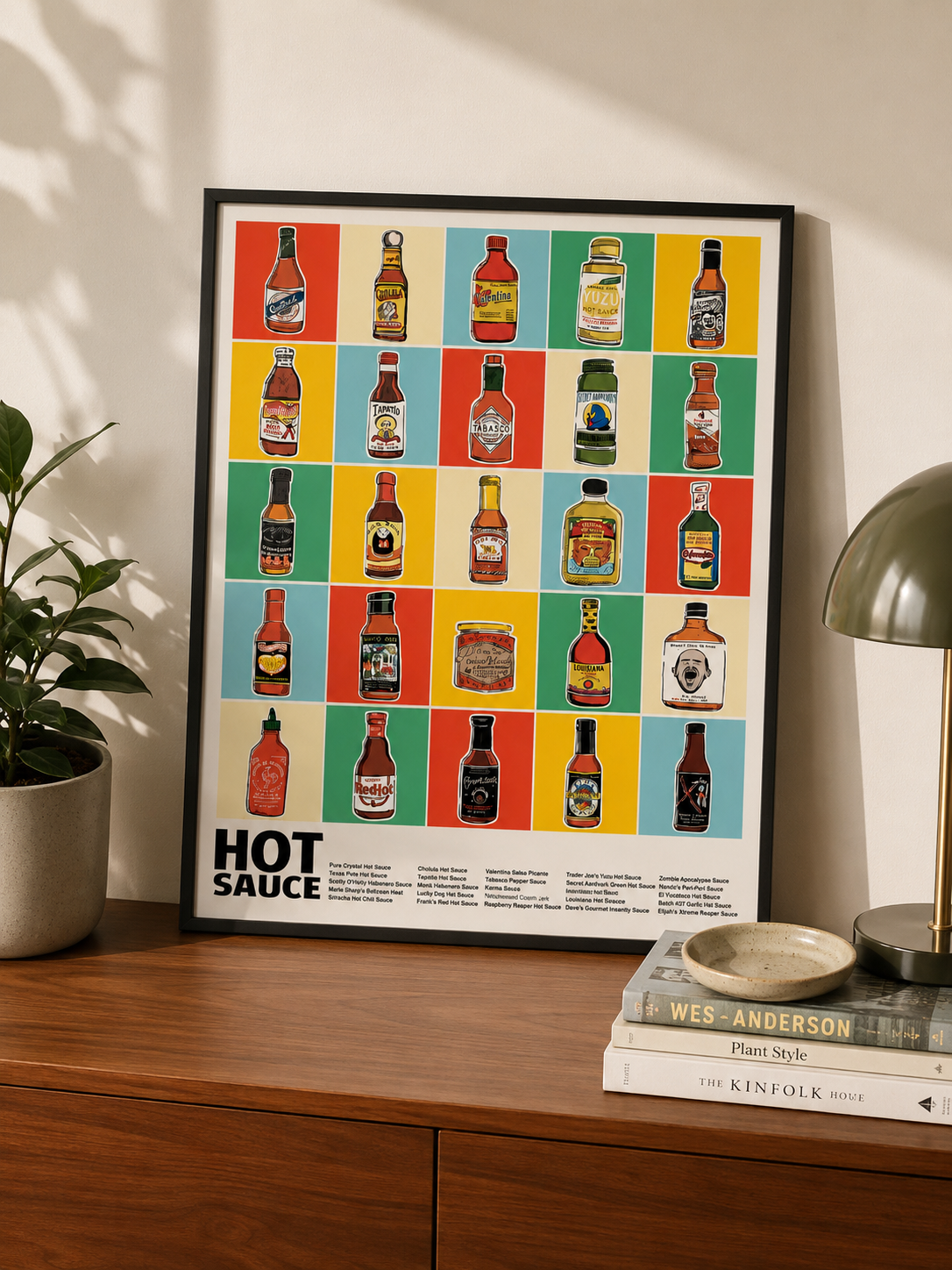 Hot Sauce Collection Framed Art Print | Ready-to-Hang Kitchen Wall Decor