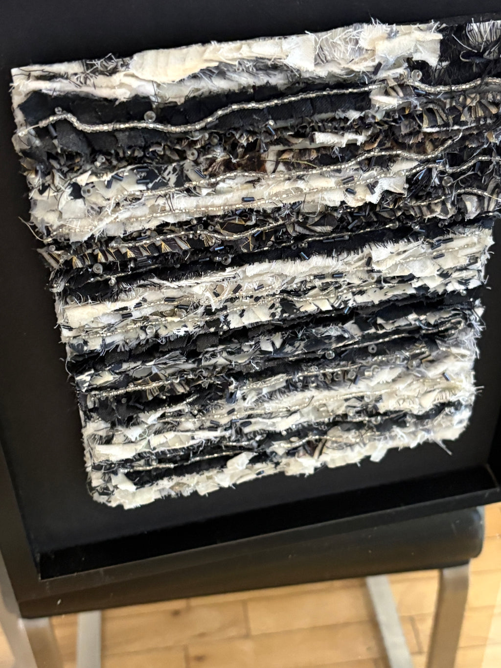 Framed Monochrome Mixed Media Textile Wall Art