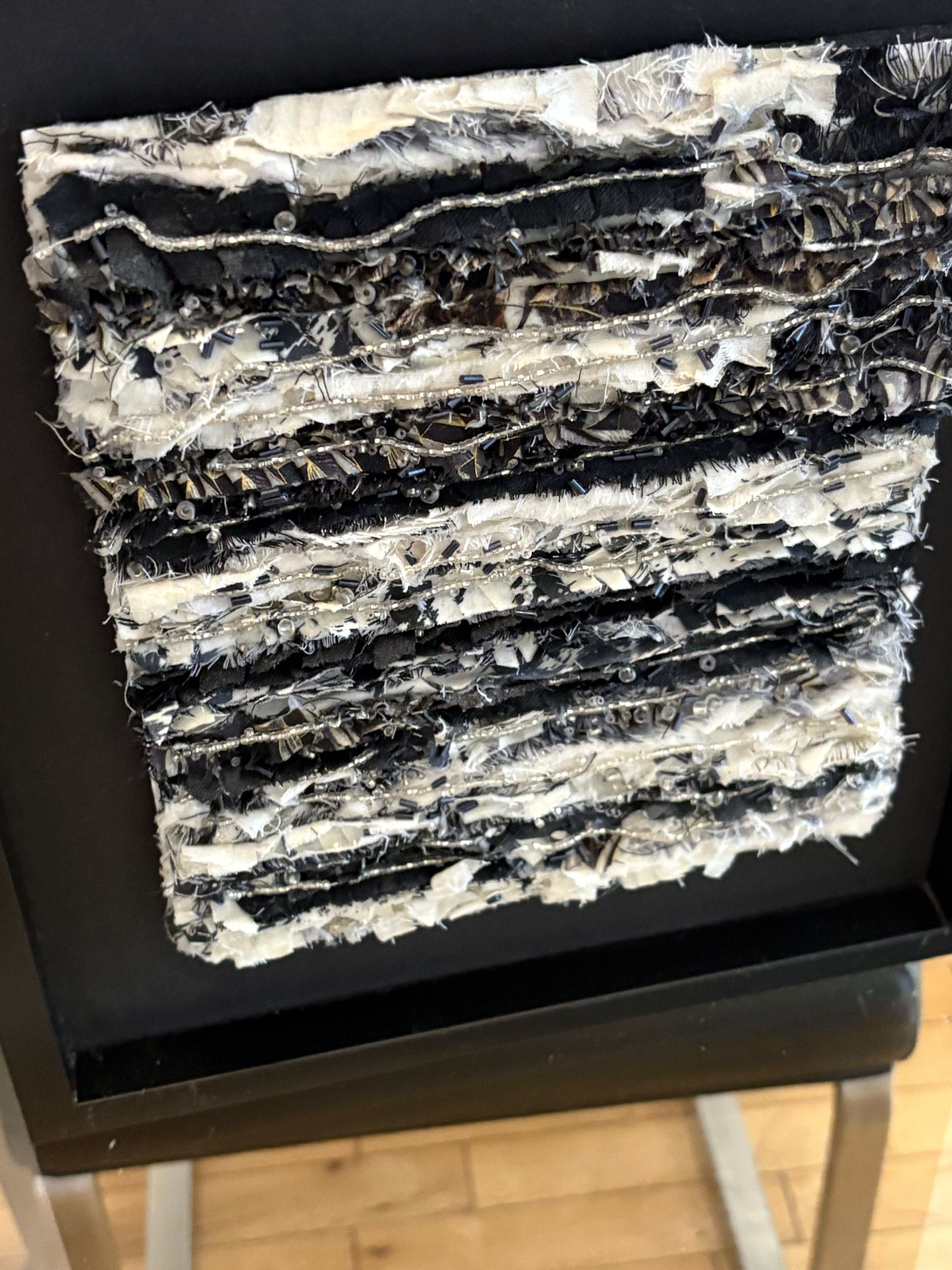 Framed Monochrome Mixed Media Textile Wall Art