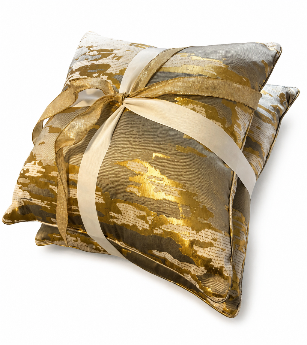 Set of 2 Luxury 24” x 24” Gold Abstract Decorative Throw Pillows