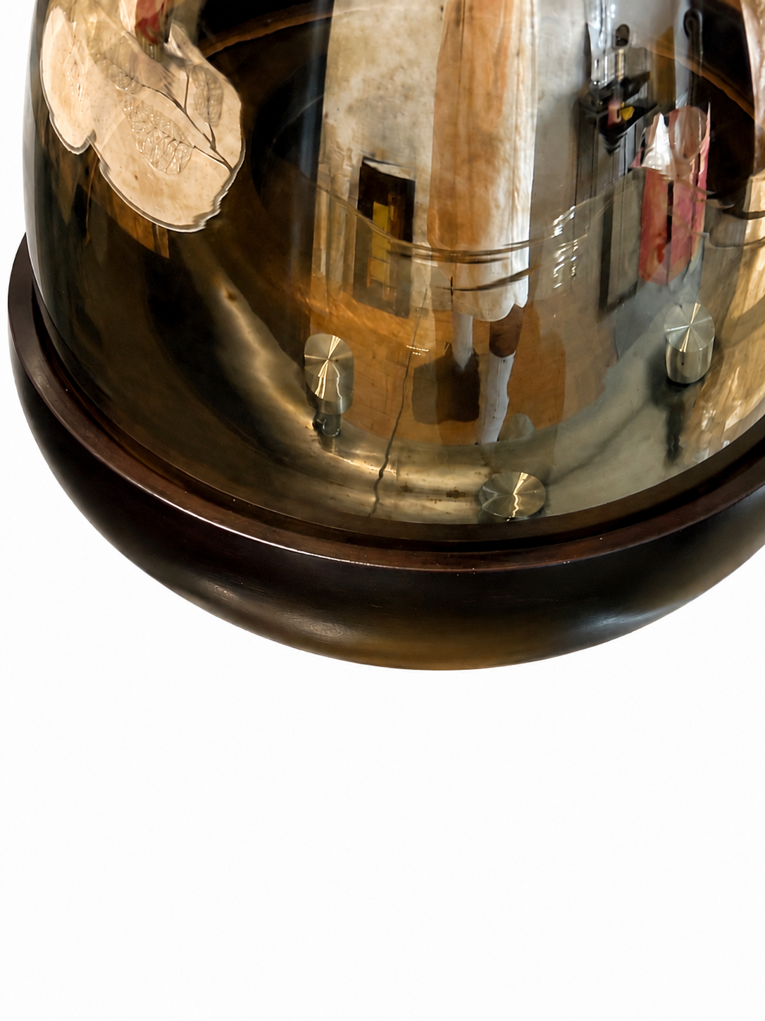 Smoked Amber Glass Candle Lantern with Dark Wood-Look Base