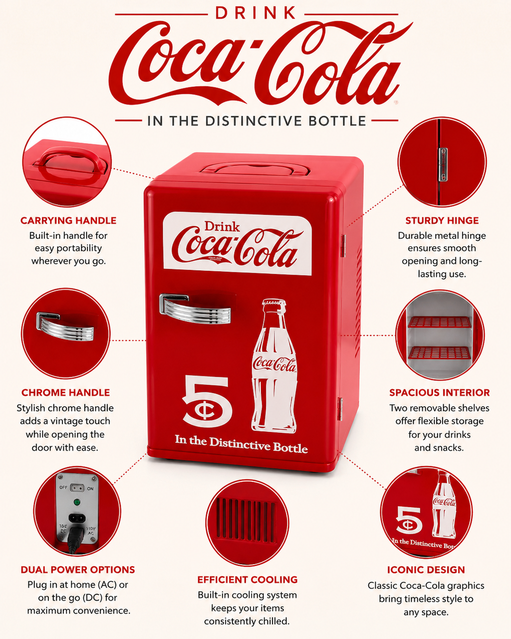 Retro Coca-Cola 5¢ Mini Fridge – Vintage Style Portable Cooler