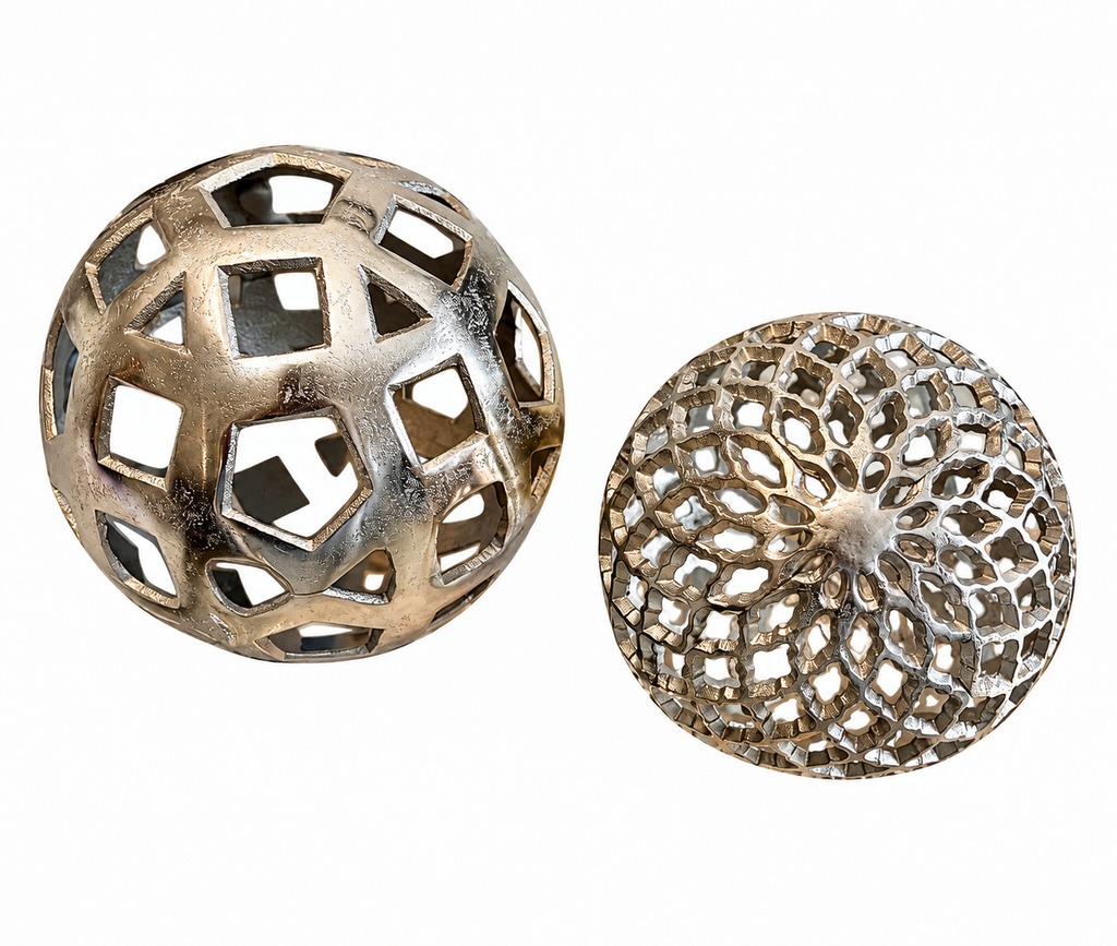 Set of 2 Silver Openwork Decorative Spheres