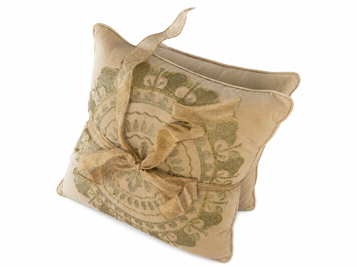 Set of 2 Embroidered Decorative Throw Pillows – Ivory & Sage Medallion Design