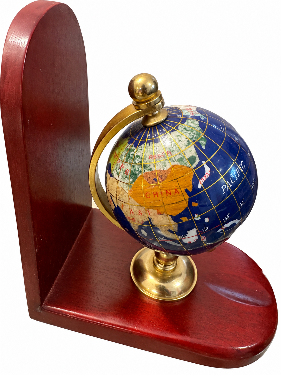 Vintage Globe Bookends – Mahogany Wood & Brass-Tone Set