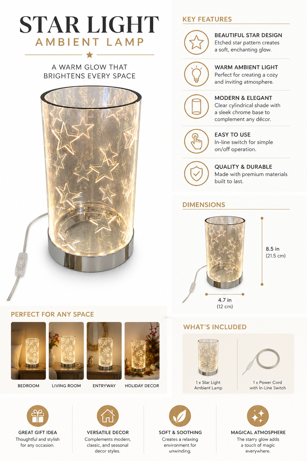 Star Glow LED Accent Lamp – Modern Illuminated Table Décor
