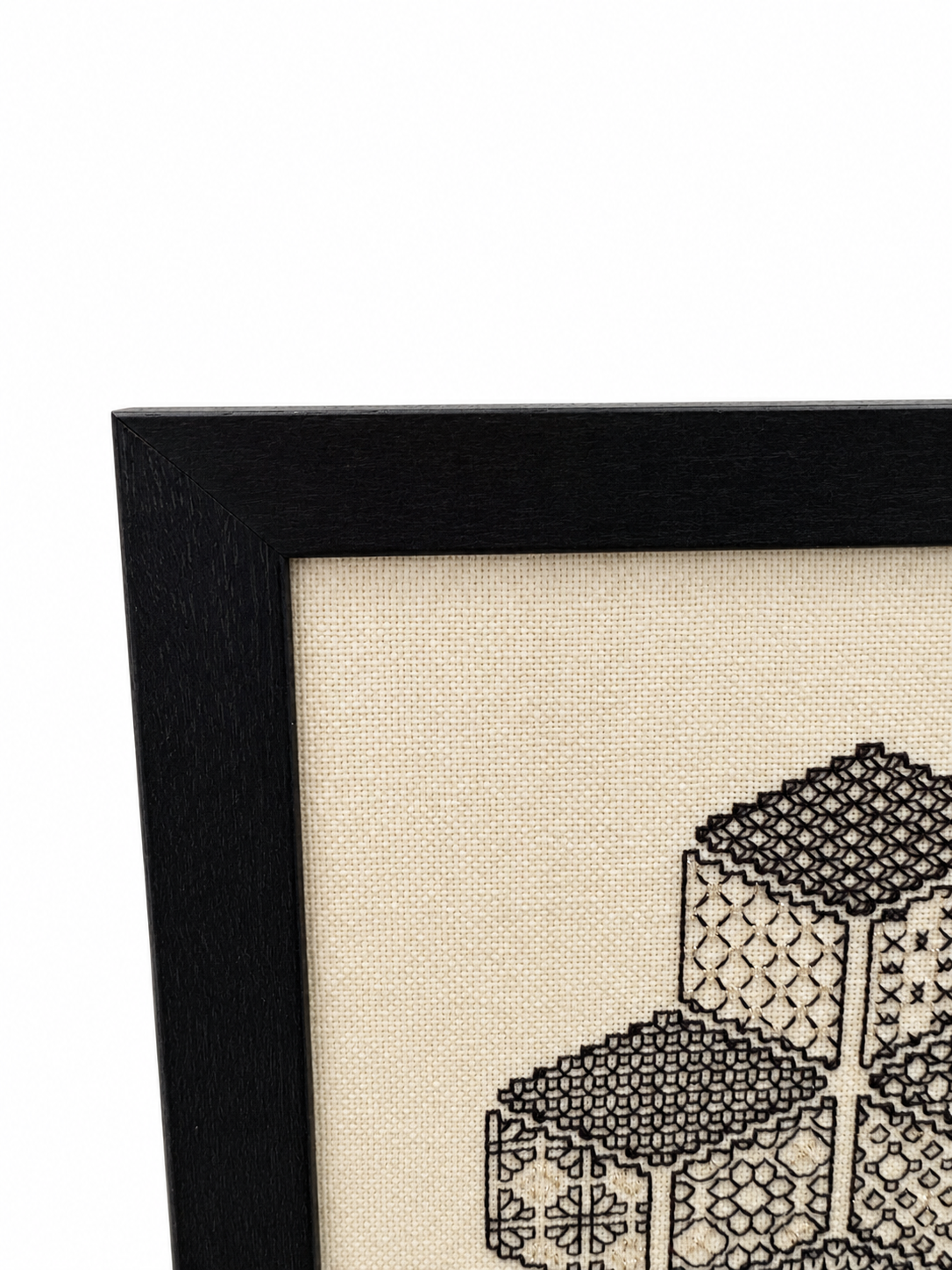 Framed Geometric Textile Art – Black & Natural