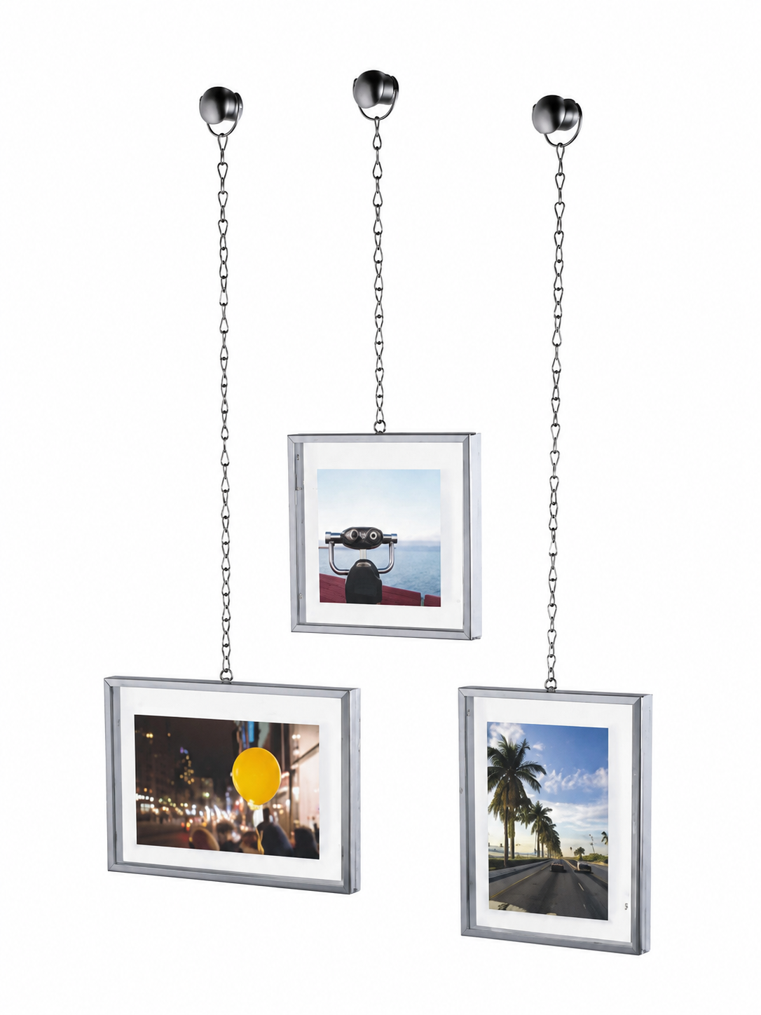 Umbra Fotochain Hanging Photo Display – Set of 3 Floating Picture Frames with Metal Chains | Modern Wall Photo Display