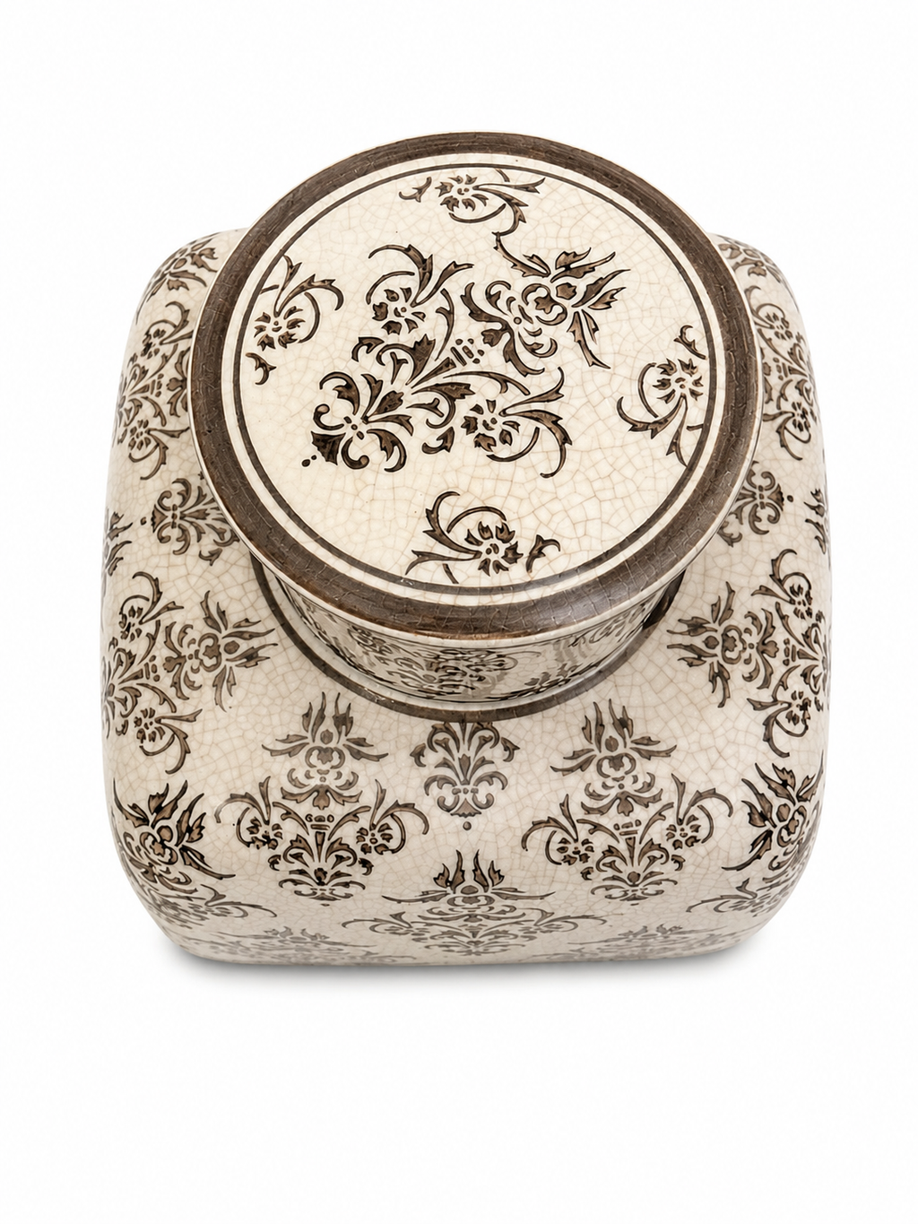 Vintage Crackle Glaze Floral Ceramic Ginger Jar with Lid
