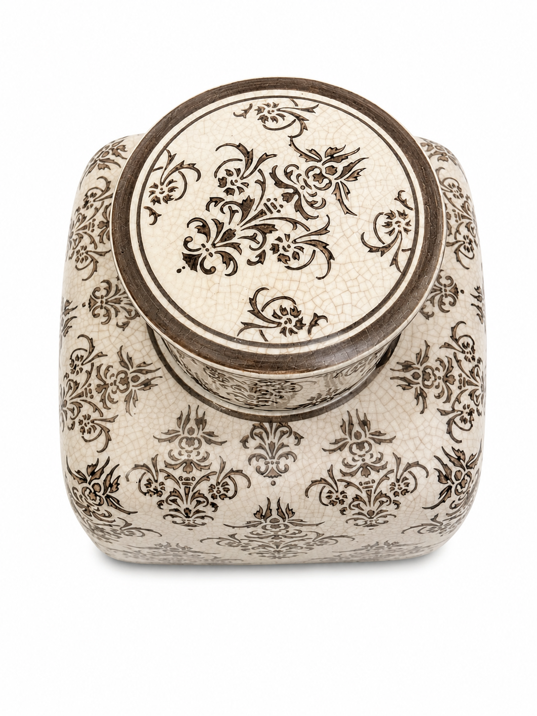 Vintage Crackle Glaze Floral Ceramic Ginger Jar with Lid