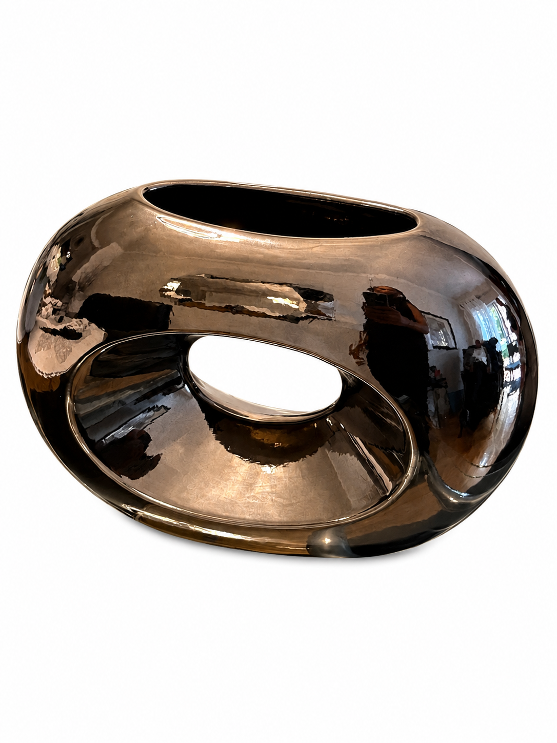 Modern Abstract Metallic Oval Sculptural Vase