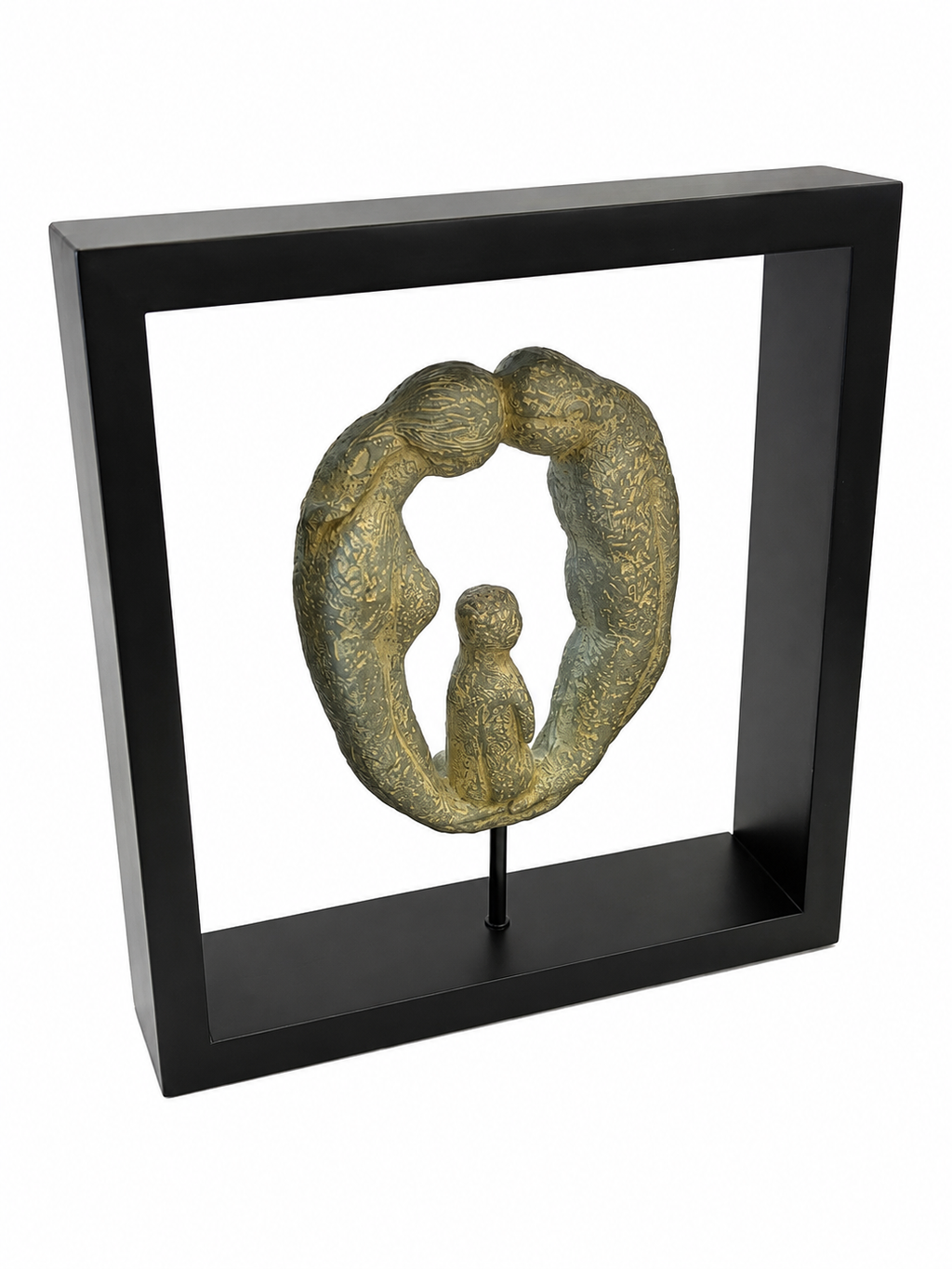 Modern Abstract Family Embrace Sculpture in Black Display Frame