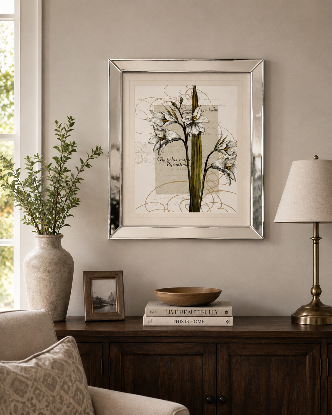 Mirrored Frame Botanical Floral Wall Art – 23” x 27.5”