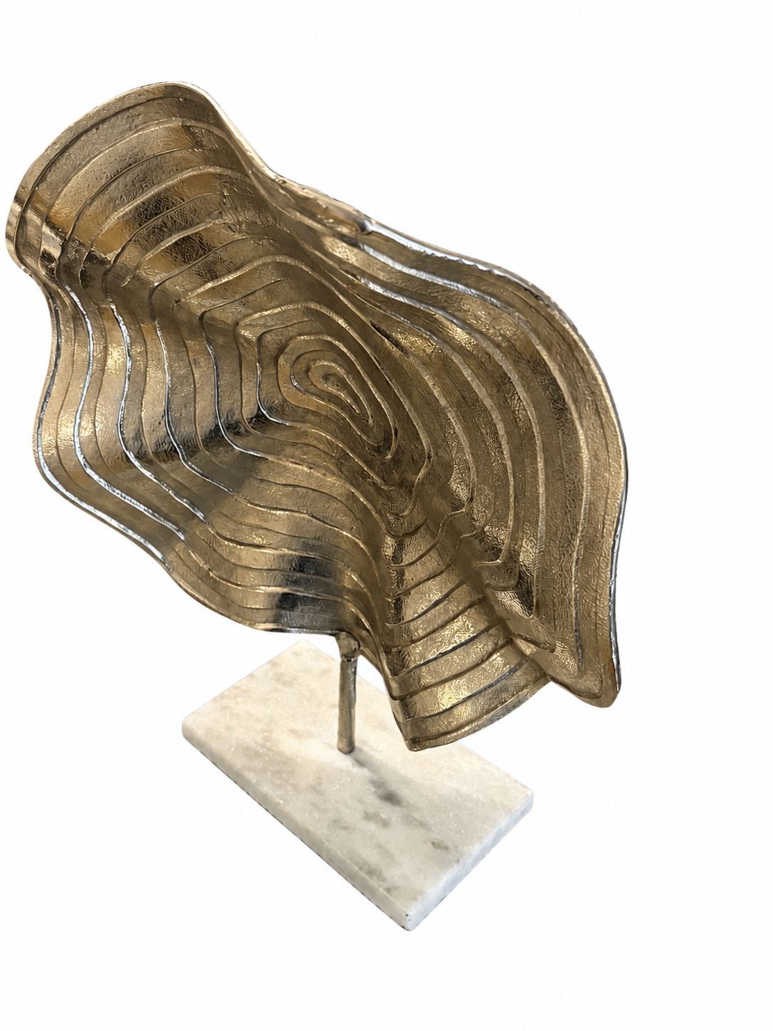 Modern Abstract Silver Metal Sculpture on Marble Base – Contemporary Tabletop Décor