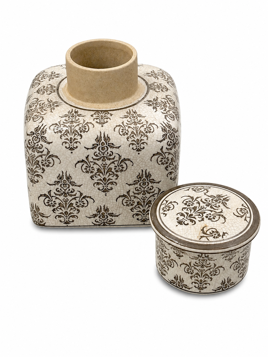 Vintage Crackle Glaze Floral Ceramic Ginger Jar with Lid