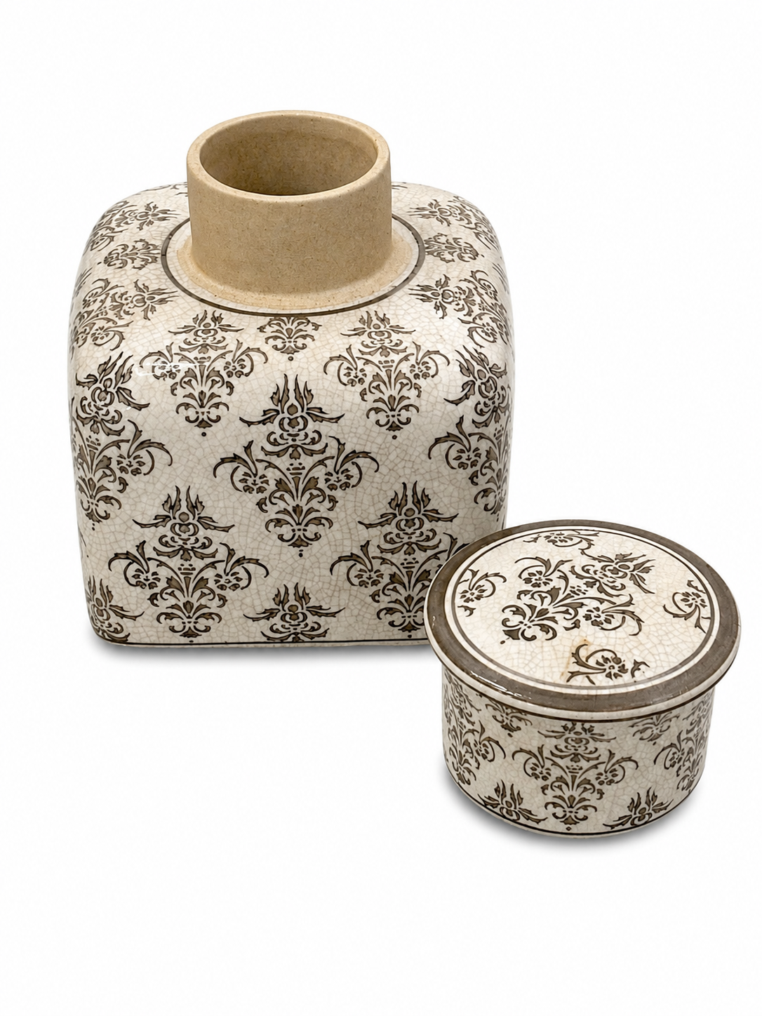 Vintage Crackle Glaze Floral Ceramic Ginger Jar with Lid