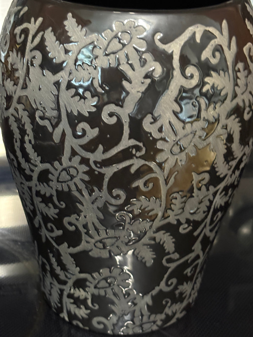 Decorative Charcoal Ceramic Vase with Botanical Pattern