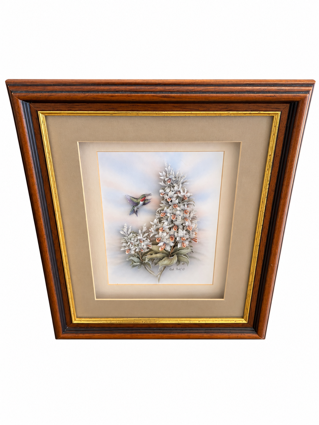 Rob Halle Signed Hummingbird & Floral Framed Art