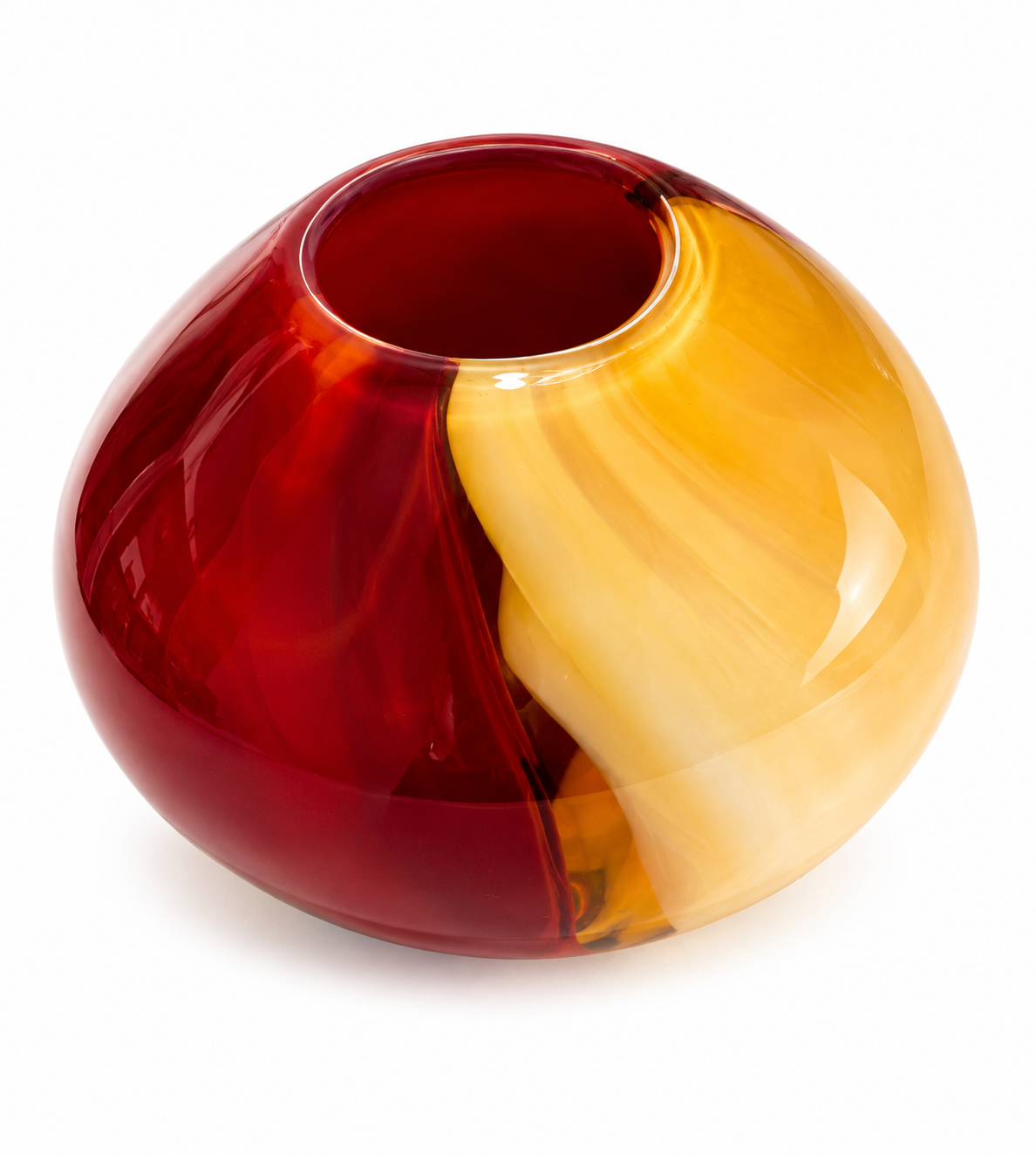 Sculptural Red & Amber Art Glass Vase & Bowl Set