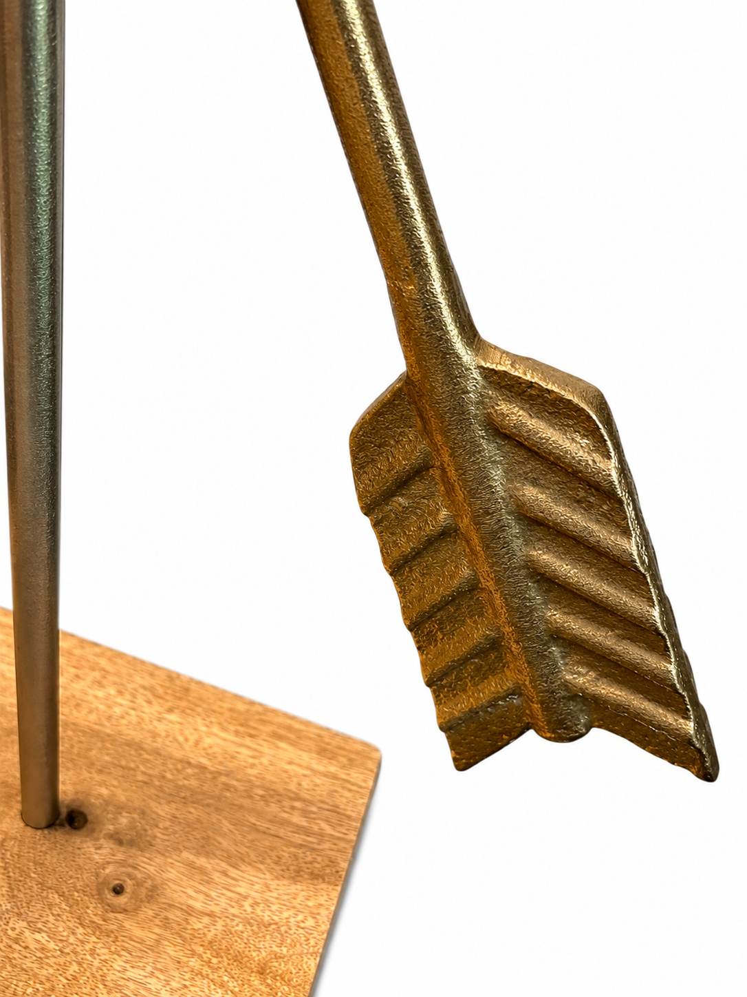 Decorative Crossed Arrow Metal Sculpture on Wooden Base