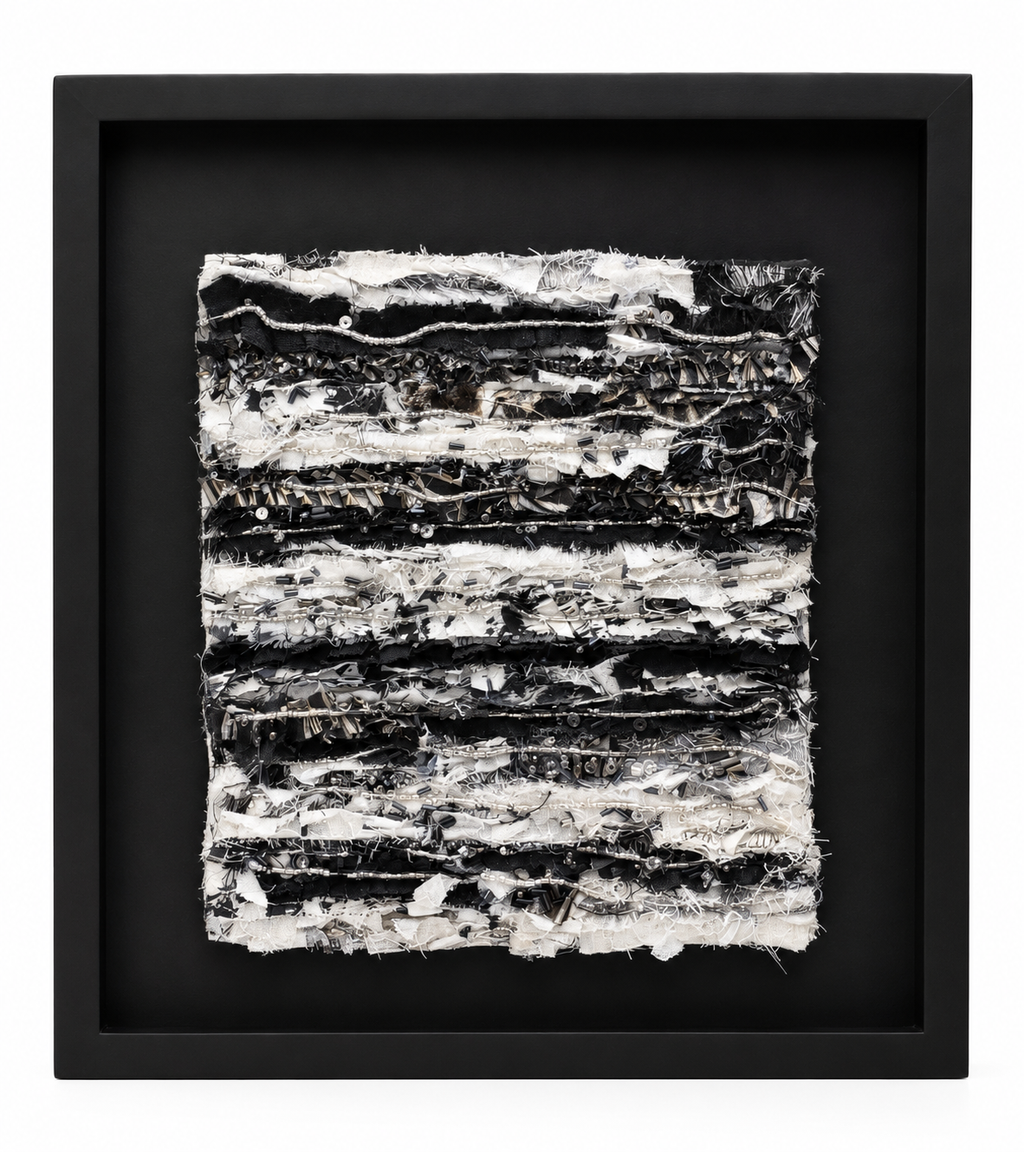 Framed Monochrome Mixed Media Textile Wall Art