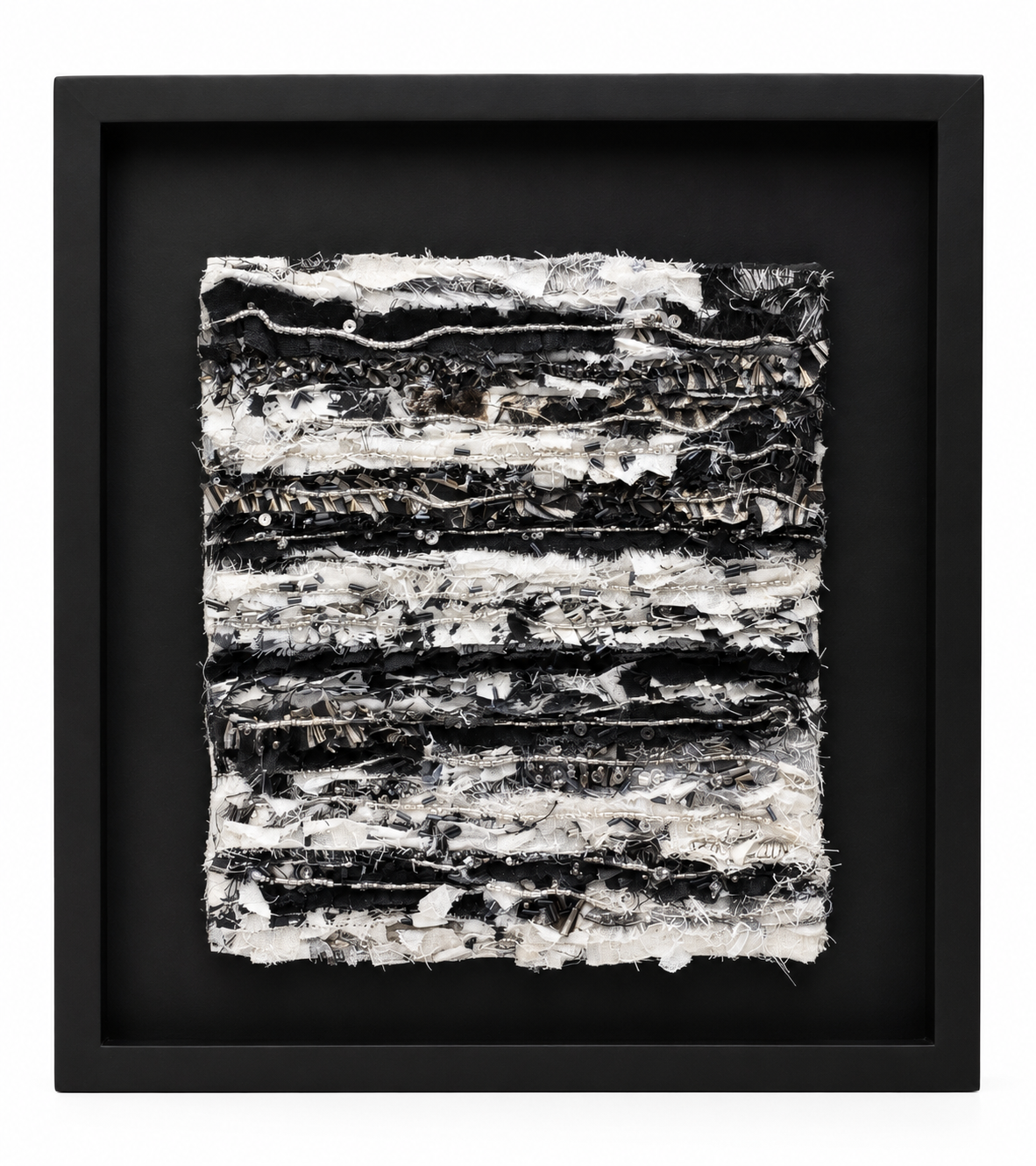 Framed Monochrome Mixed Media Textile Wall Art
