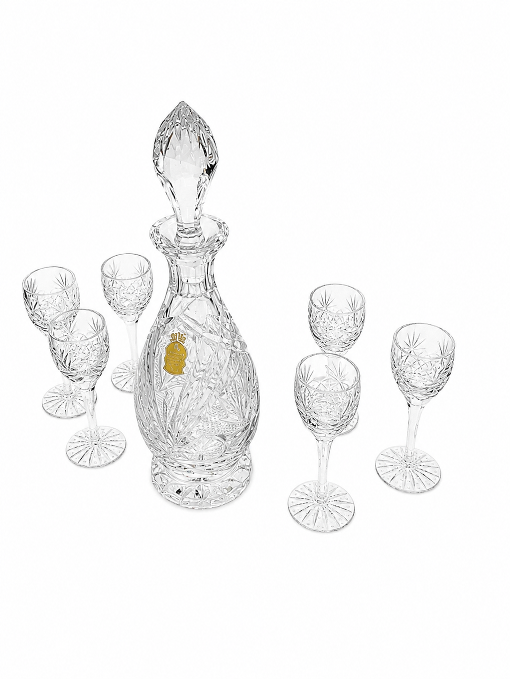 Imperlux Handcut Crystal Decanter & Wine Glass Set – 7 Piece Collection