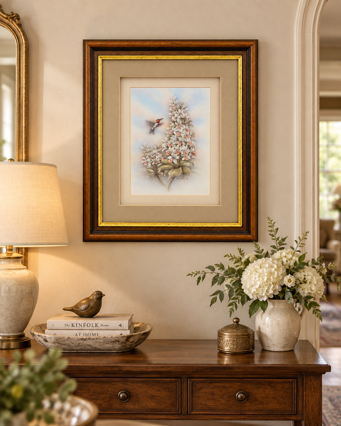 Rob Halle Signed Hummingbird & Floral Framed Art