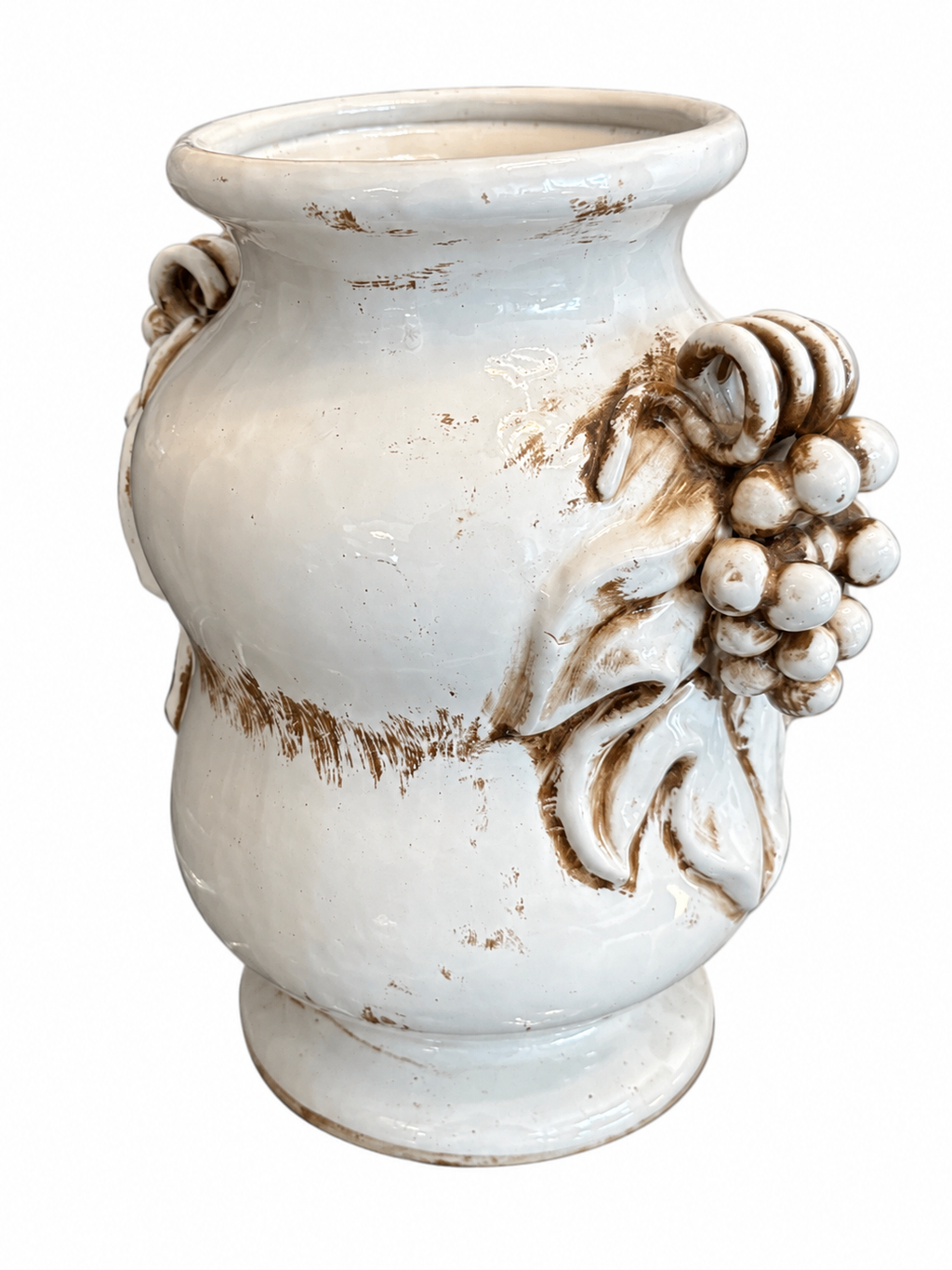 Vintage Distressed Ceramic Grape Relief Vase