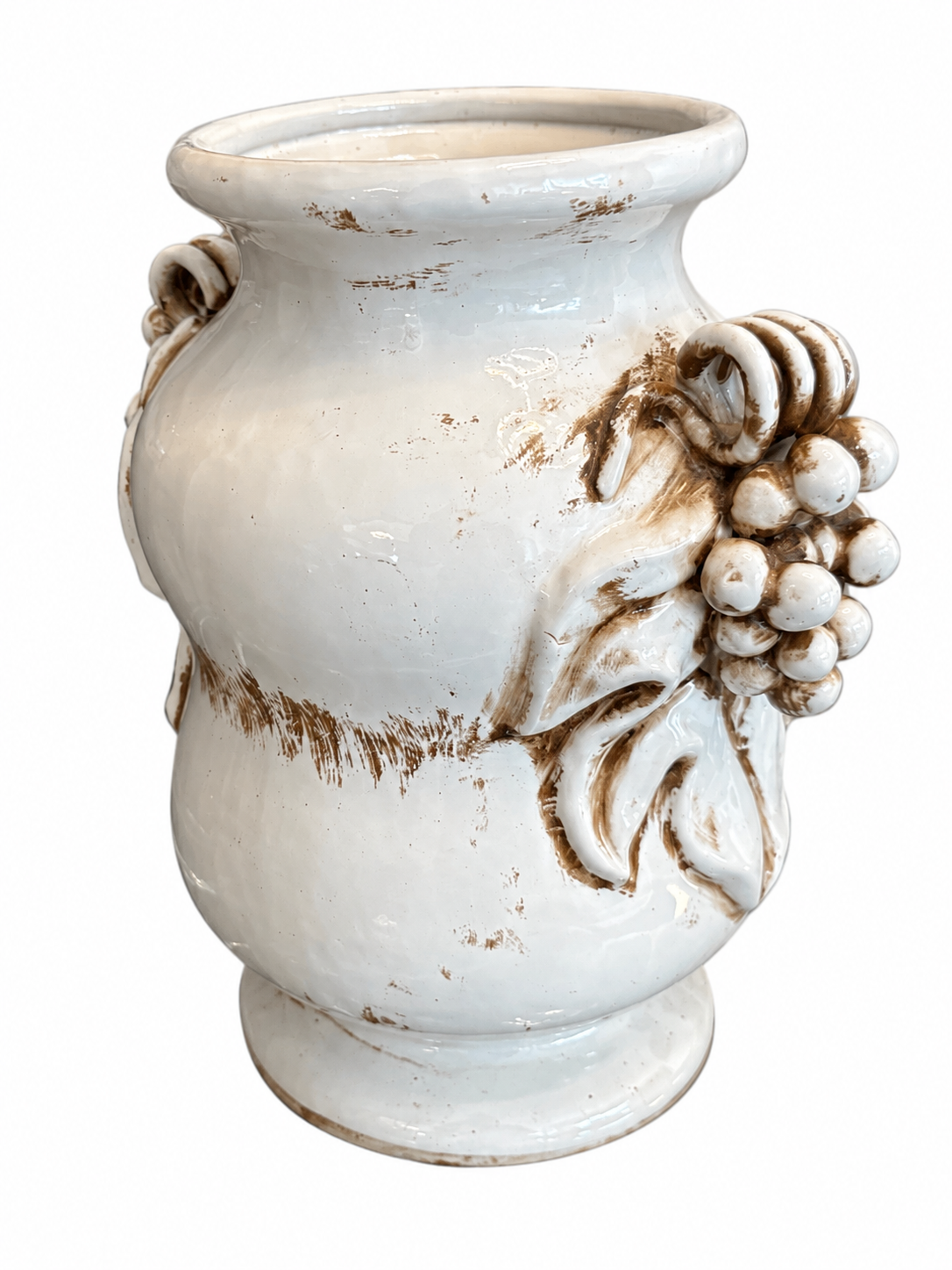 Vintage Distressed Ceramic Grape Relief Vase