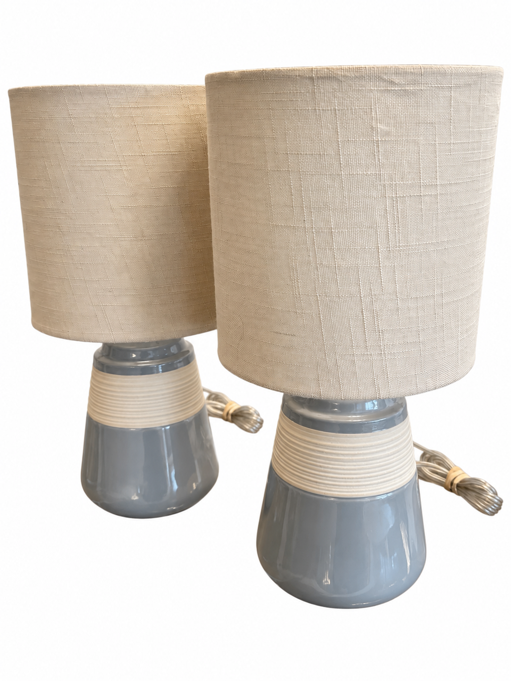 Set of 2 Modern Grey & Cream Ceramic Table Lamps with Linen Shades