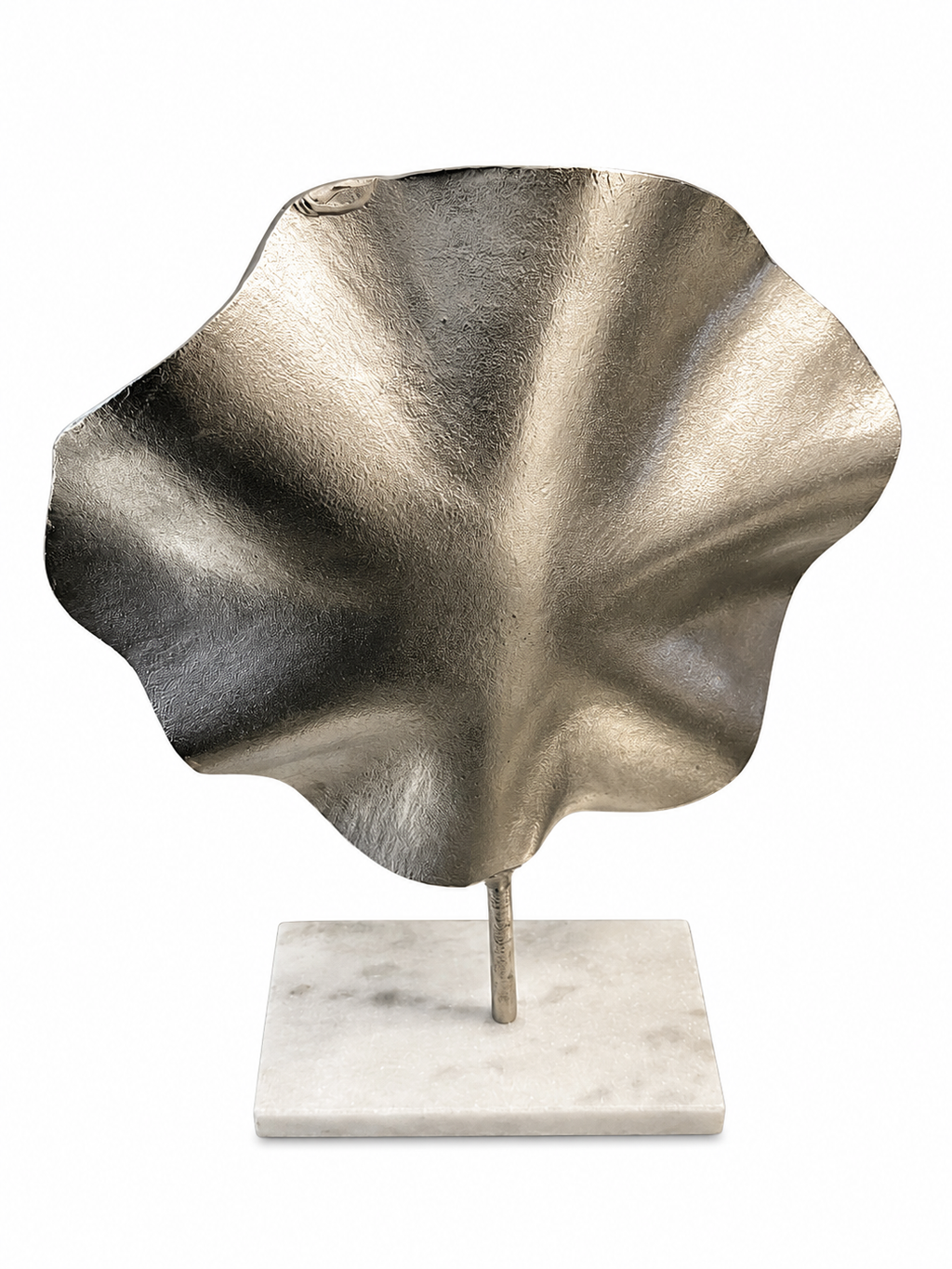 Modern Abstract Silver Metal Sculpture on Marble Base – Contemporary Tabletop Décor