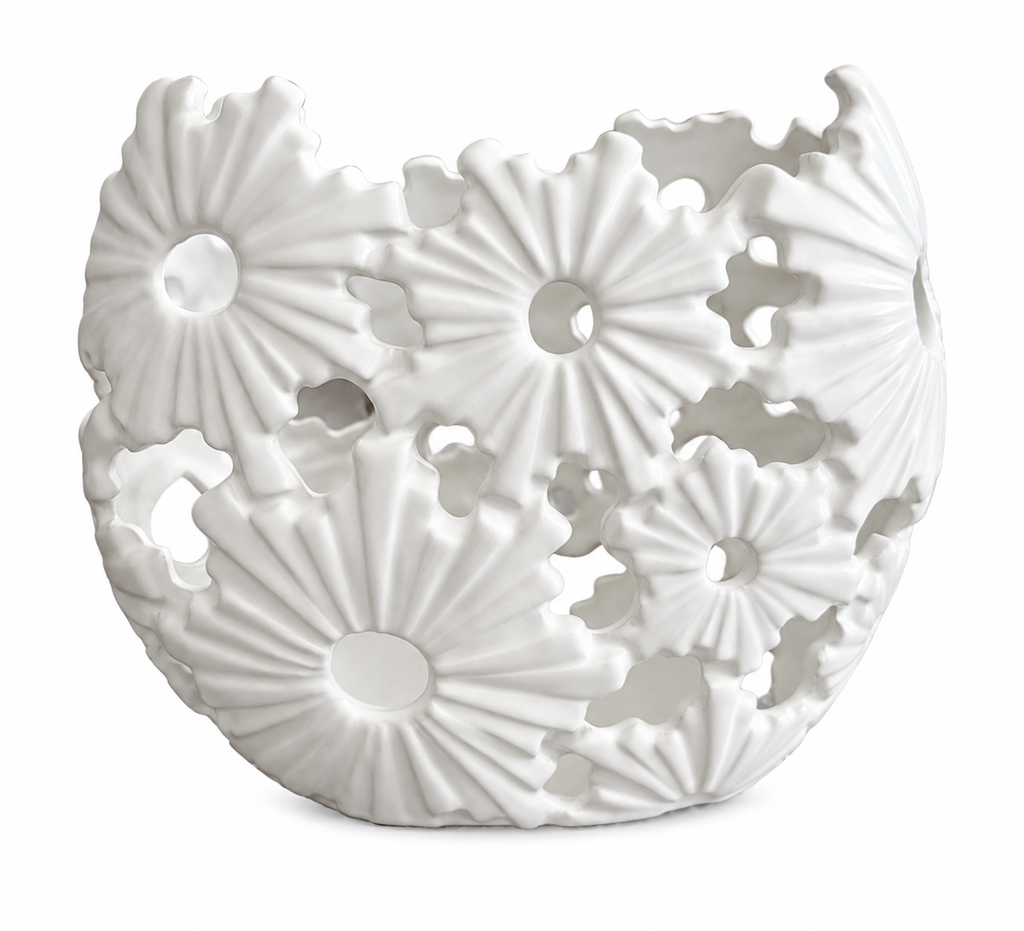 White Floral Cutout Ceramic Decorative Vase
