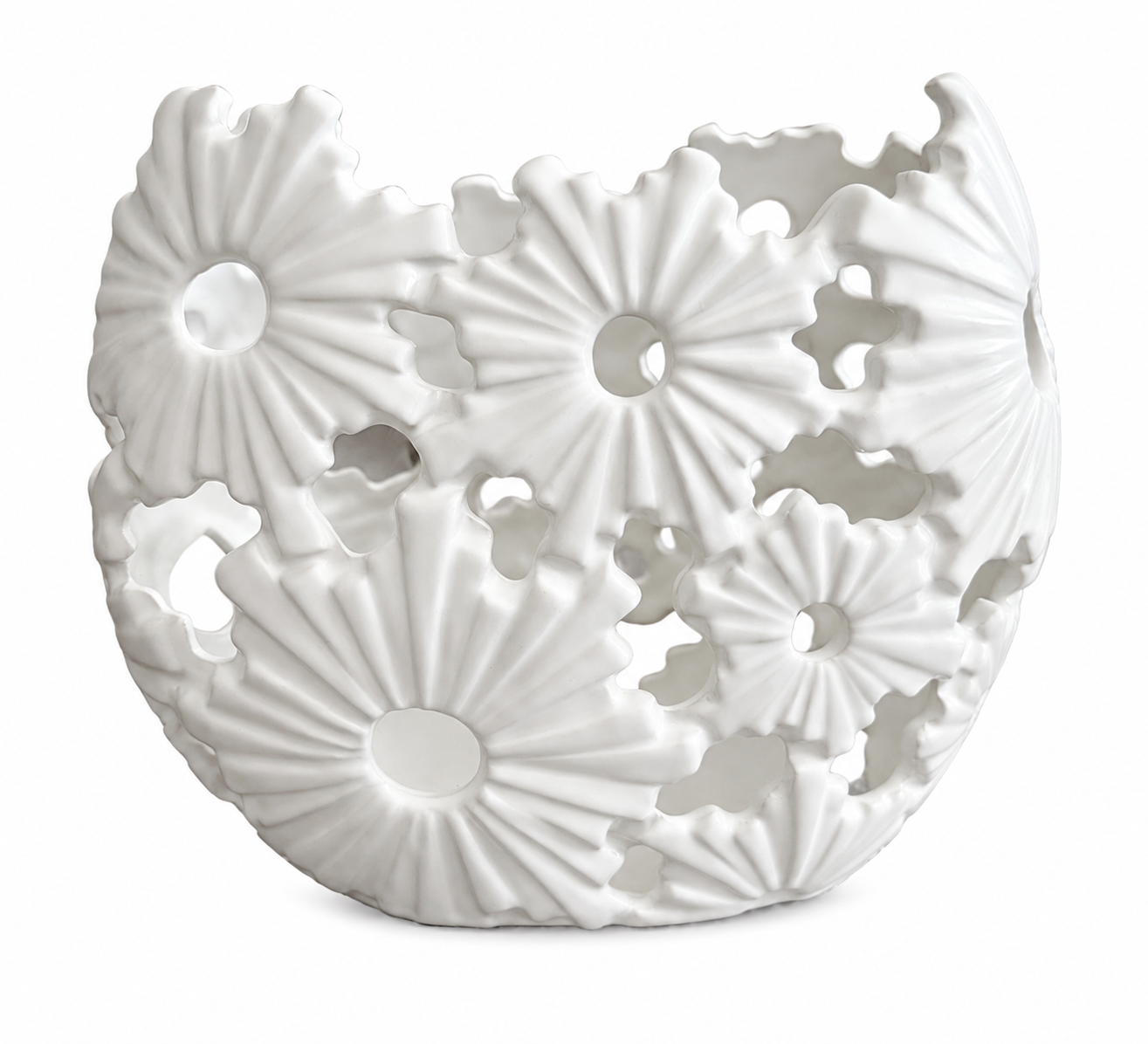 White Floral Cutout Ceramic Decorative Vase