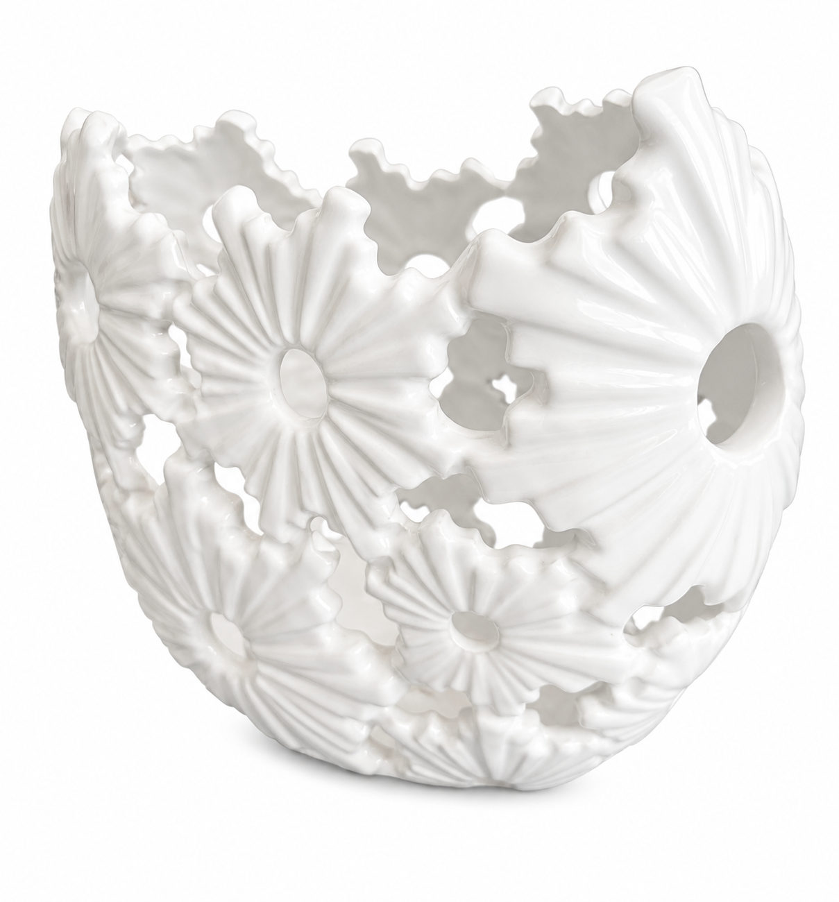 White Floral Cutout Ceramic Decorative Vase