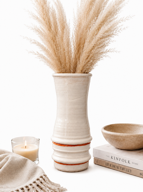 Handcrafted Rustic Ceramic Vase – Cream Glazed Pottery Accent Piece