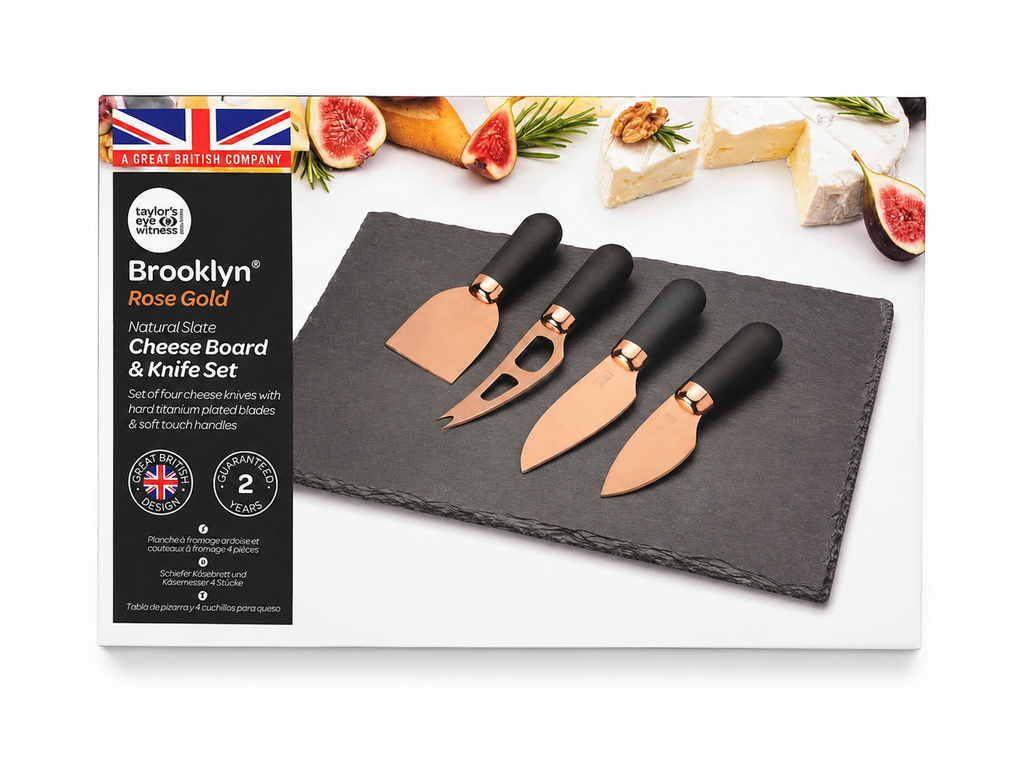 Brooklyn Rose Gold Slate Cheese Board & Knife Set – 5 Piece Serving Collection