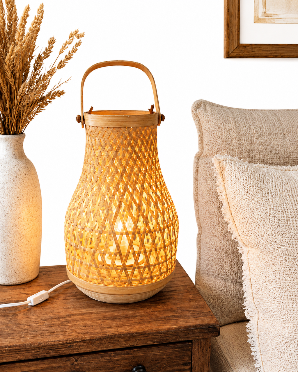 Handwoven Bamboo Lantern Table Lamp