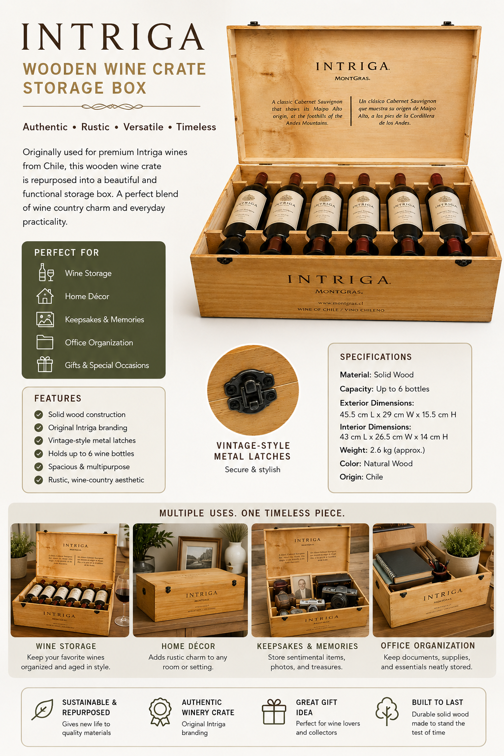 Intriga Wooden Wine Crate Storage Box