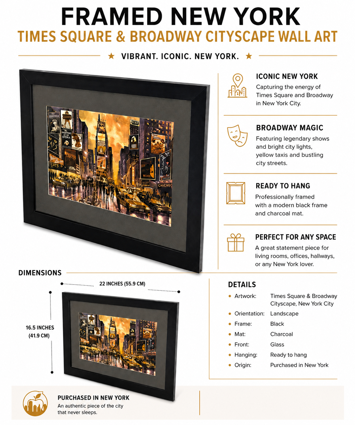Framed New York Times Square & Broadway Cityscape Wall Art